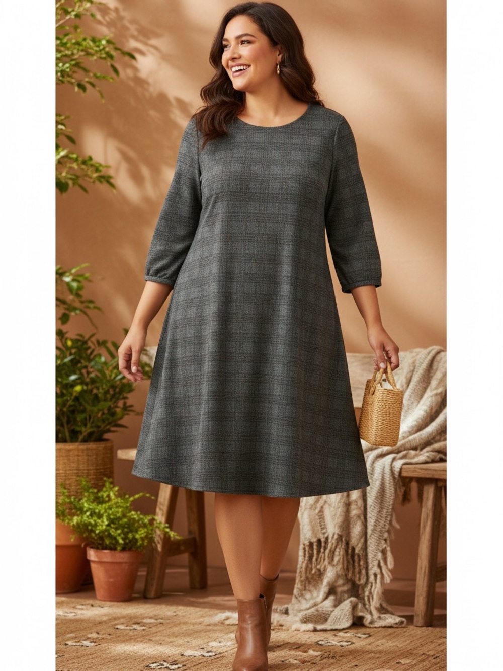 J.Jill Wearever Glen Plaid Minimalist Dress
XL Black Gray Classic Academia